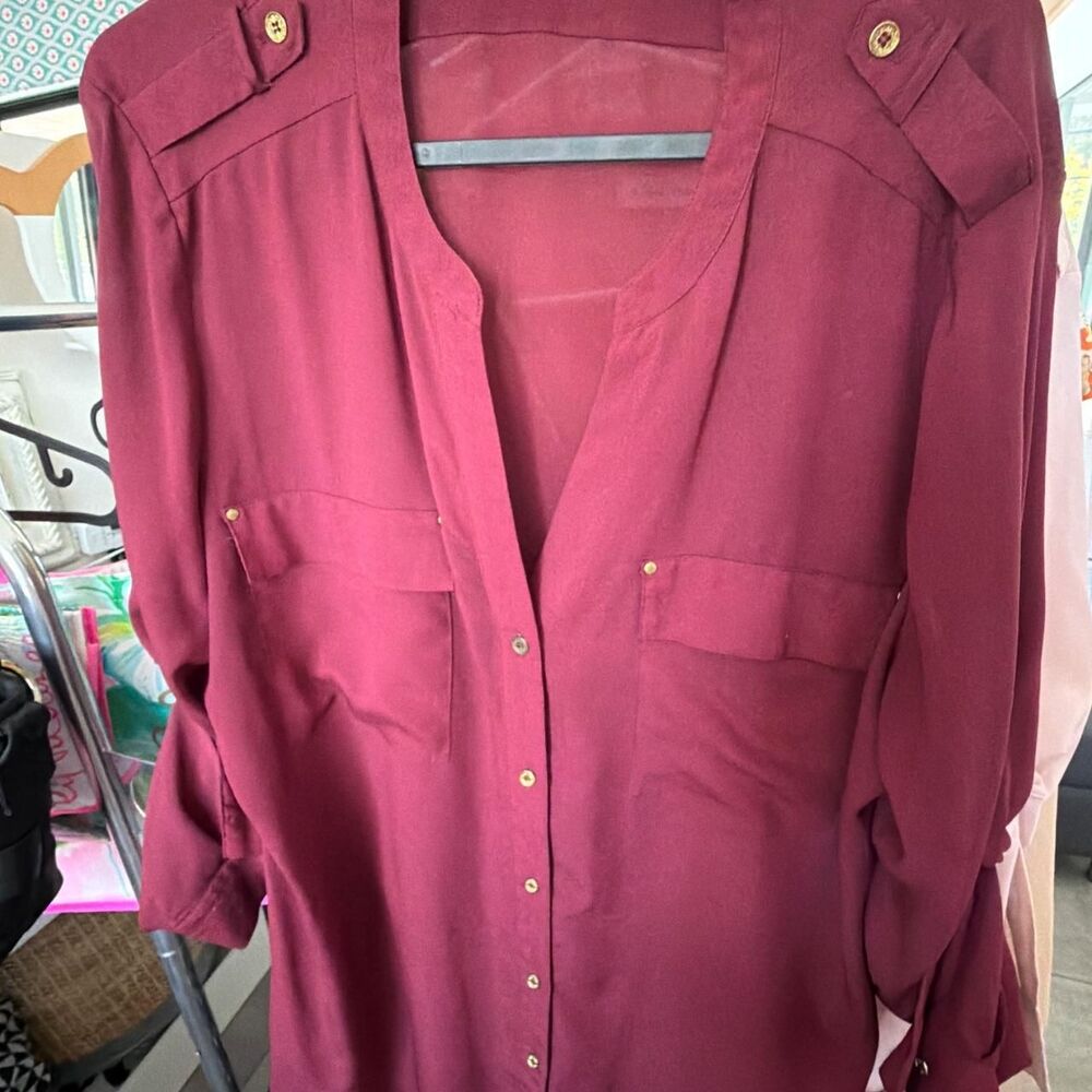 Calvin-klein Women's Burgundy and Red Blouse